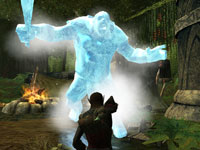 A player fighting an ice elemental in DDO.
