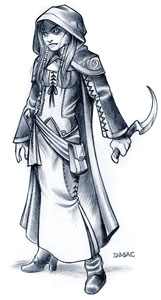 Snow-In-Dusk, Shifter Cleric of the Traveller, a character drawn by Darren M. A. Calvert.
